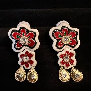 Floral Red and Gold Earrings